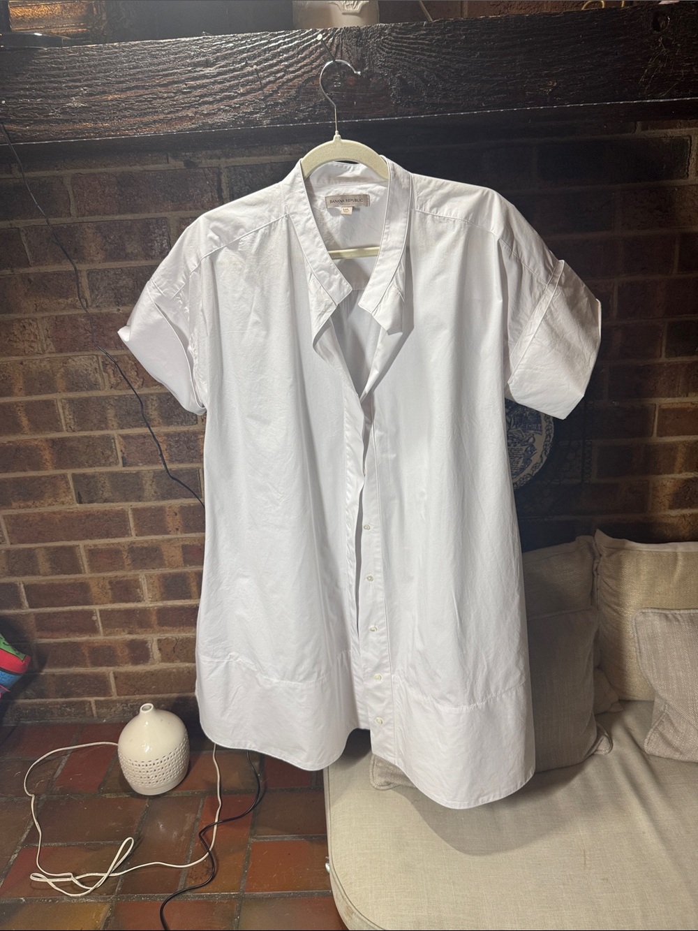 Women White Short-Sleeve Button-Up Shirt